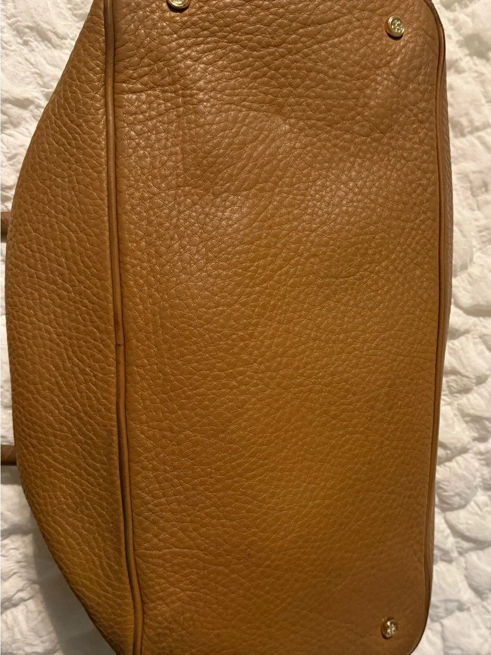 Tory Burch Tan Pebbled Leather Satchel with Gold Hardware